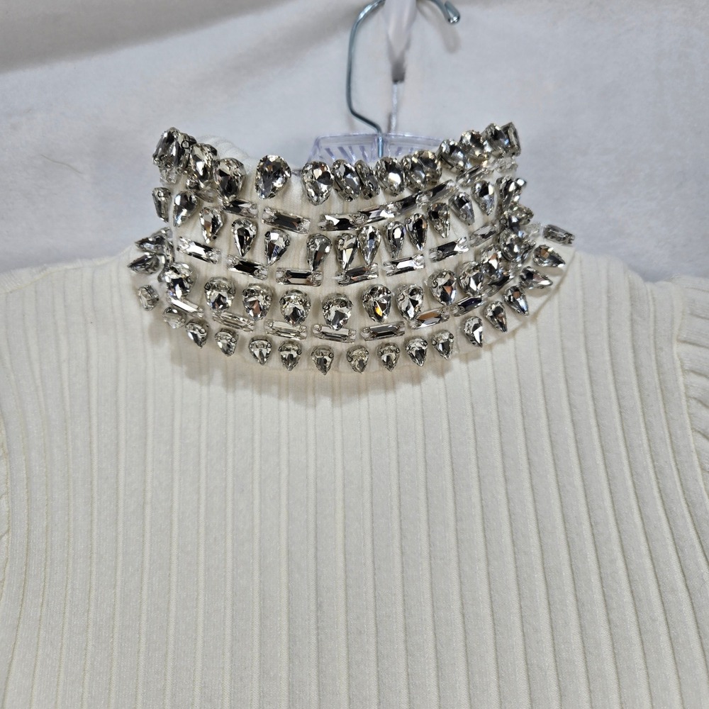 Bebe Maxi Dress Small Ribbed Knit Embellished Mock Neck Long Sleeve Glam #1654 - Picture 5 of 11